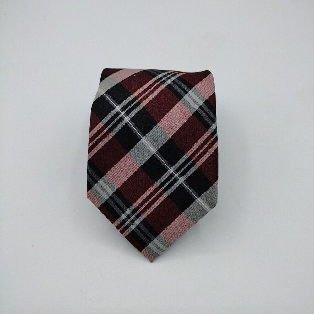 Mens Necktie Croft & Barrow Tie Red White Black Checkered 56" x 3.5" Vintage
